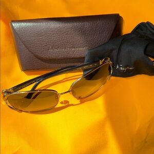 Salvatore Ferragamo Gold and Blue Sunglasses Timeless Elegance